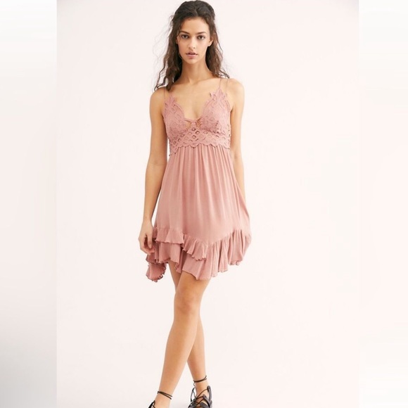 Free People Dresses & Skirts - Free People Adella Lace Crochet Smocked Tier Hem Slip Dress Size Small